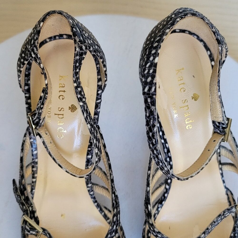 Kate Spade Riley Strappy Heels Platform Shoes Snakeskin And Clear Vinyl Sz 7.5B - Picture 7 of 17